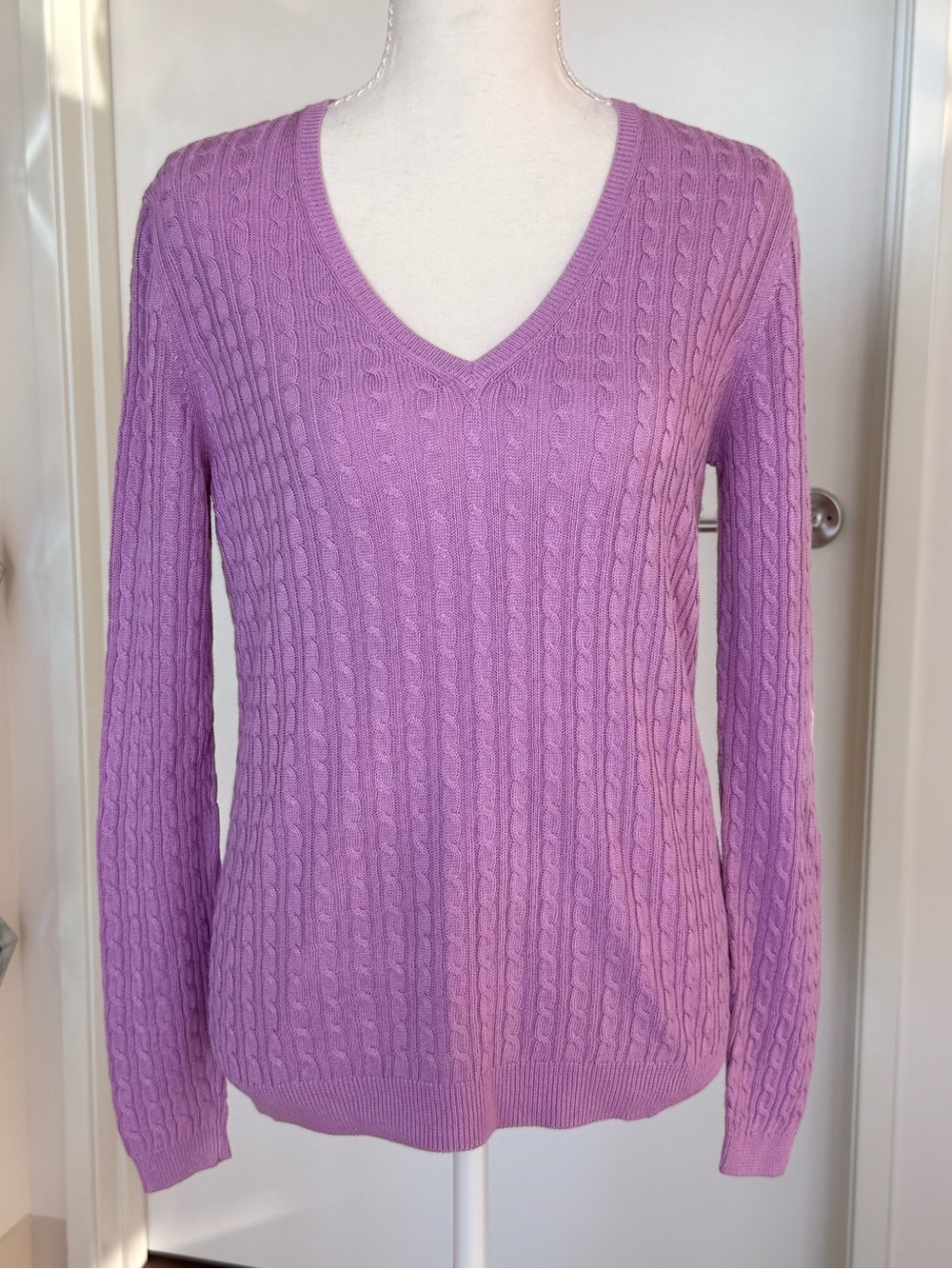 V-Neck Cable Knit Sweater - Lavender